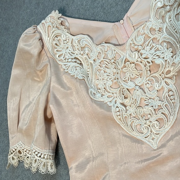 Scott McClintock Pink Midi Dress Size 8 Vintage 80s Prom Lace Fitted - Picture 8 of 12